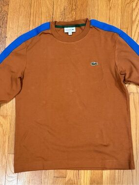 Lacoste Orange Crewneck Tee with Green Trim